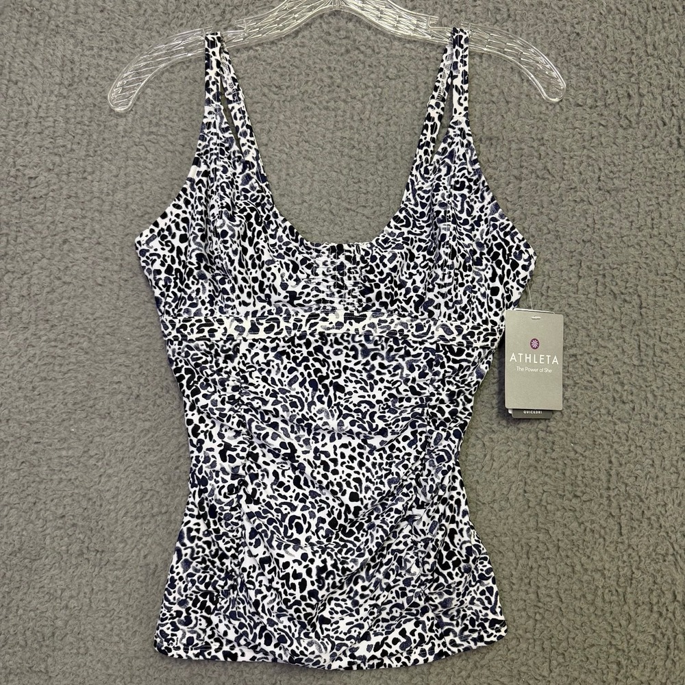 NEW Athleta Lycra Tankini Swim Top 34D/DD Black White UPF 50+ NWT